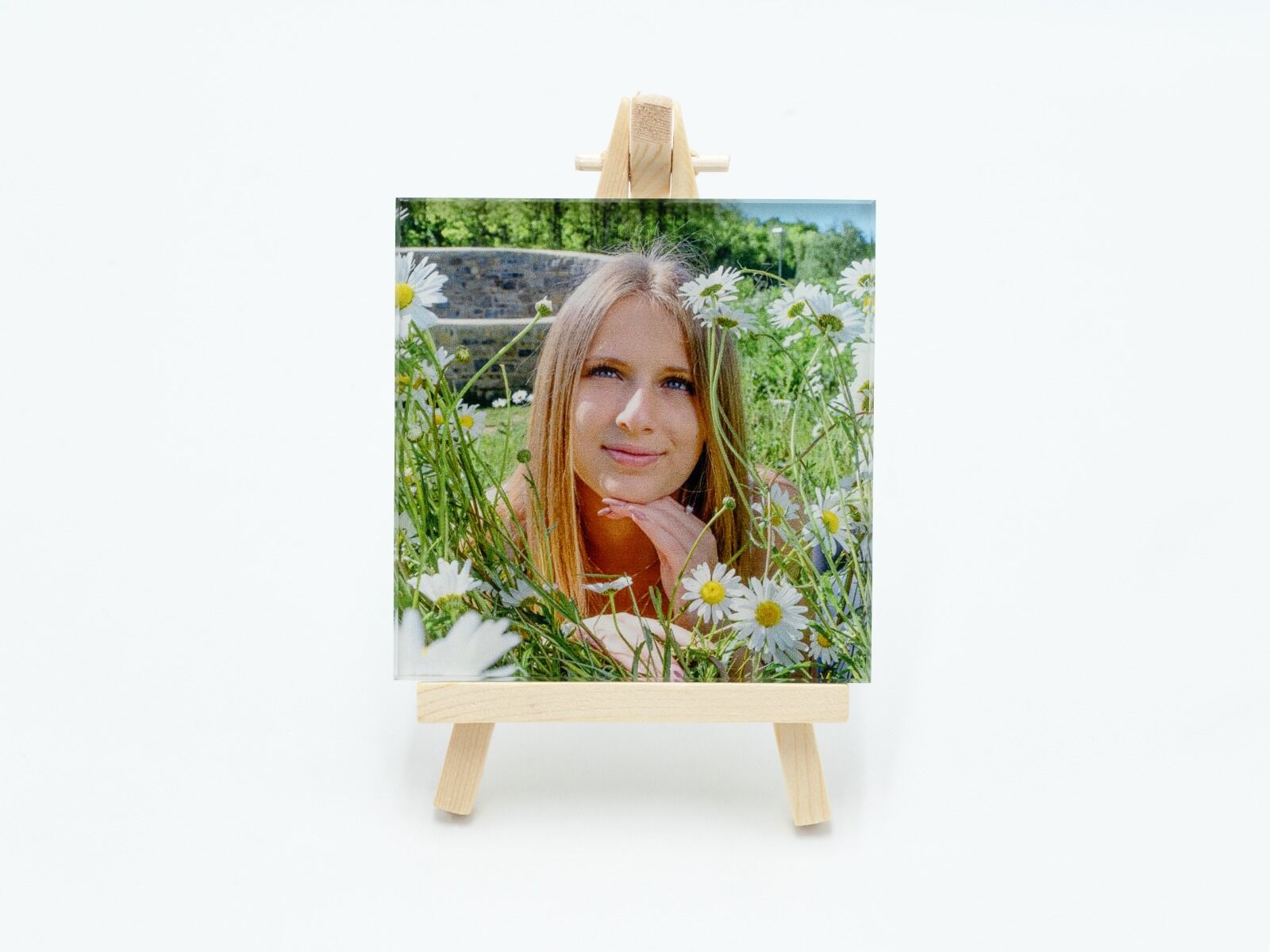 Cadre photo personnalisé en verre sur chevalet